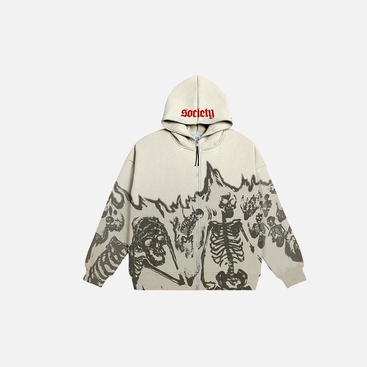 Beige color of the Skeleton Society Streetwear Hoodies in a gray background 