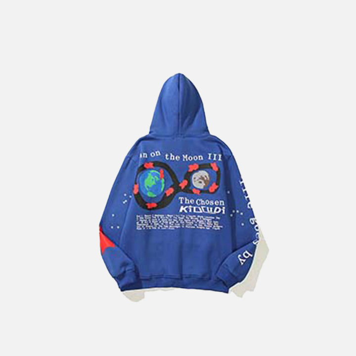 back view of the blue The Chosen Kid Cudi Hoodie in  gray background