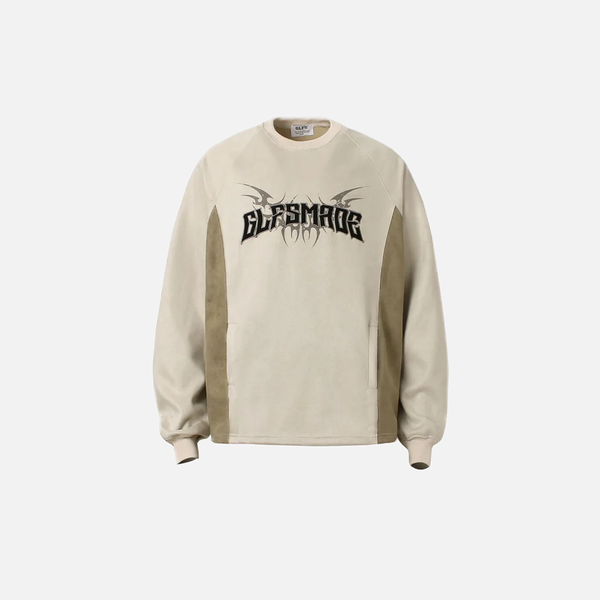 Flattering Retro Letter Patchwork Suede Sweatshirt