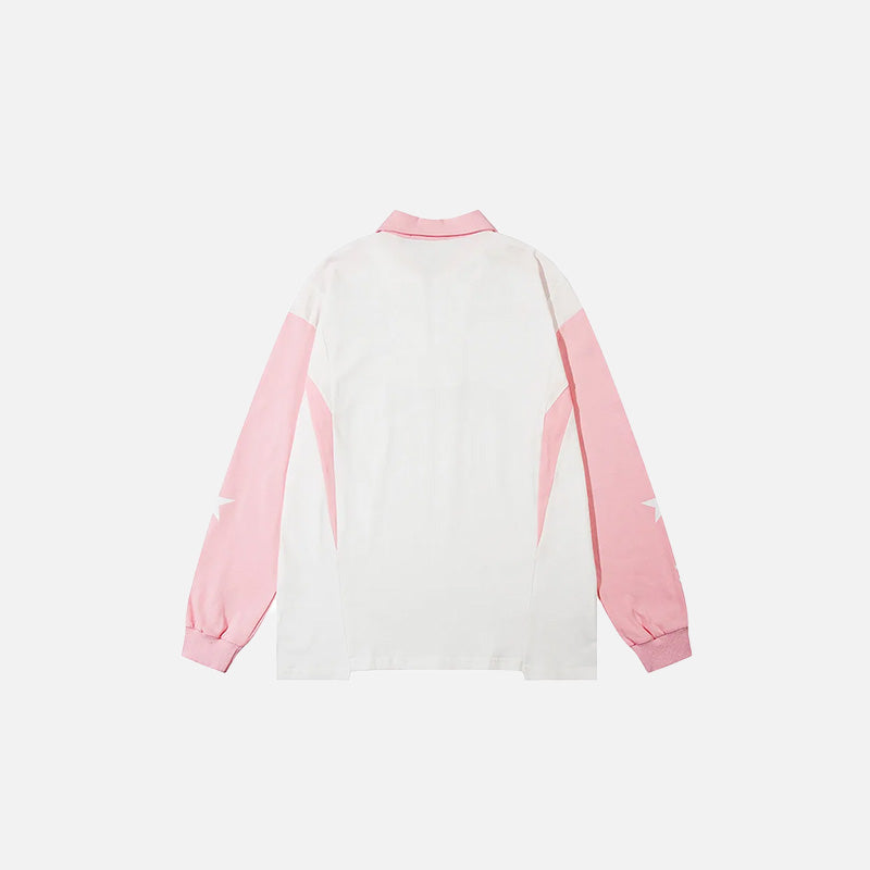 Back view of the pink StarTrack Zip-Up Sweatshirt in a gray background
