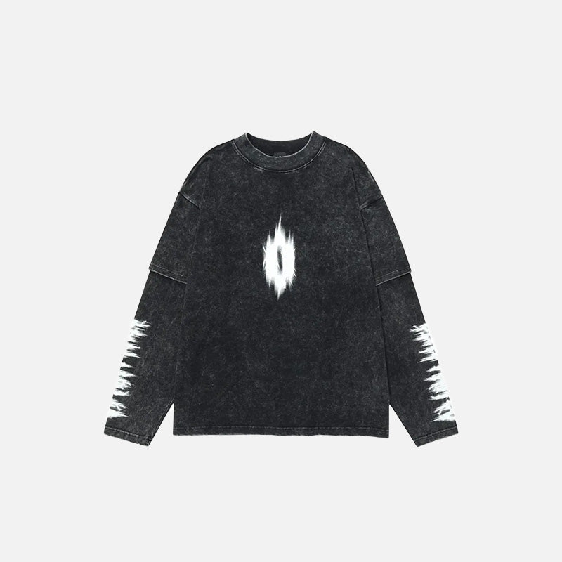 Front view of the black Vintage Graphic Print Long Sleeve T-Shirt in a gray background 