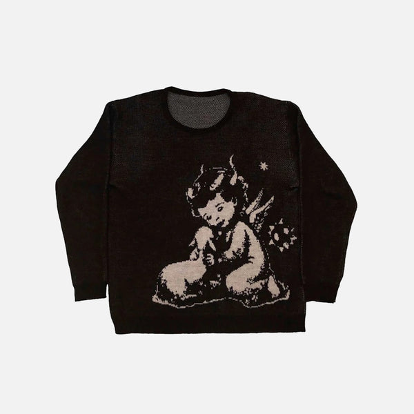 Y2K Angel Child Print Sweater