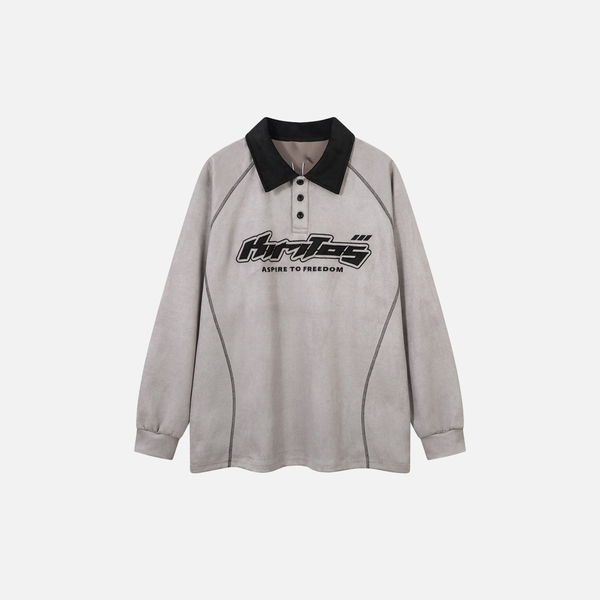 Autumn Oversized Embroidered Polo Long Sleeve T-Shirt