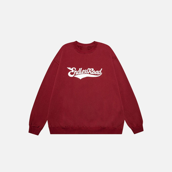 Front view of the red Loose Retro Fleece Sweatshirt in a gray background 