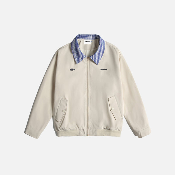Aviation Colorblock Checkered Collar Baseball Jacket
