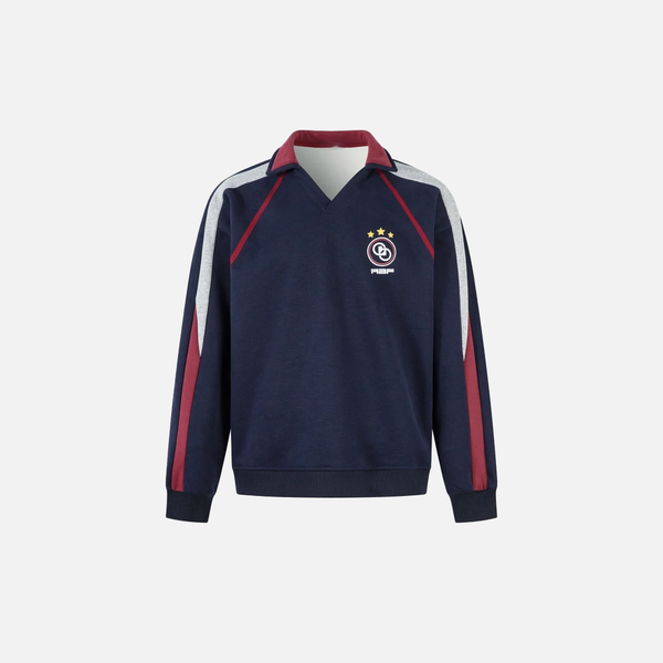 Paneled Contrast Print Fleece V-Neck Sweatshirt