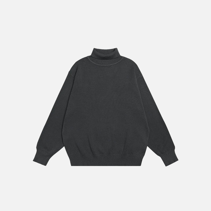 Front view of the gray Turtleneck Loose Solid Color Sweater in a gray background 