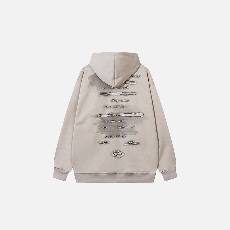 Back view of the khaki Abstract Graffiti Hoodie in a gray background