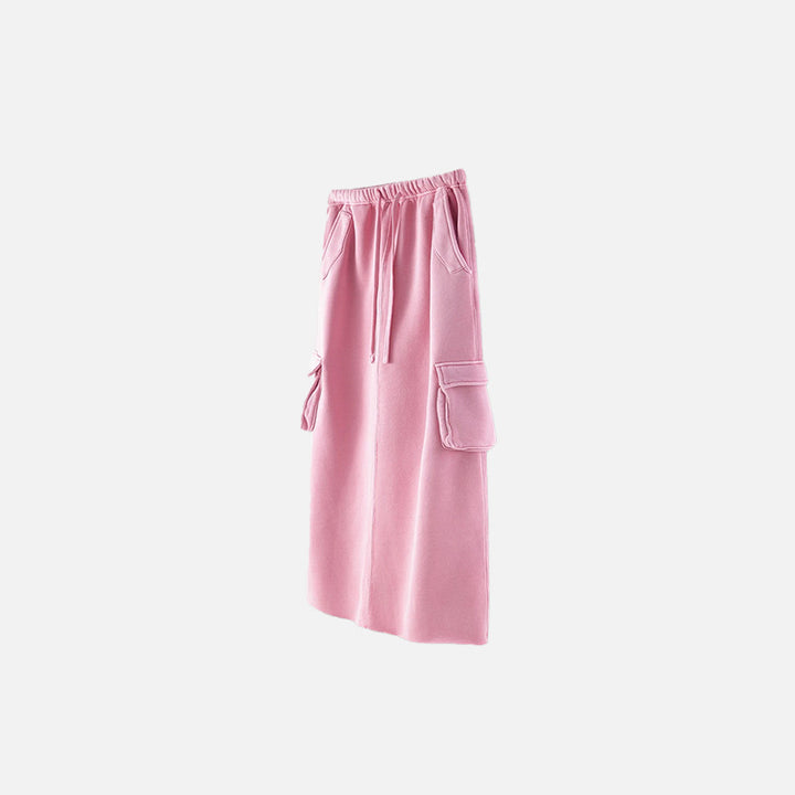 Front view of the pink Women's Retro Loose Slit Pockets Skirt in a gray background 