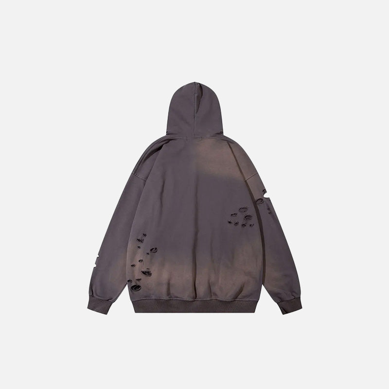 Back view of the purple Rebel Vibes Hoodie in a gray background 
