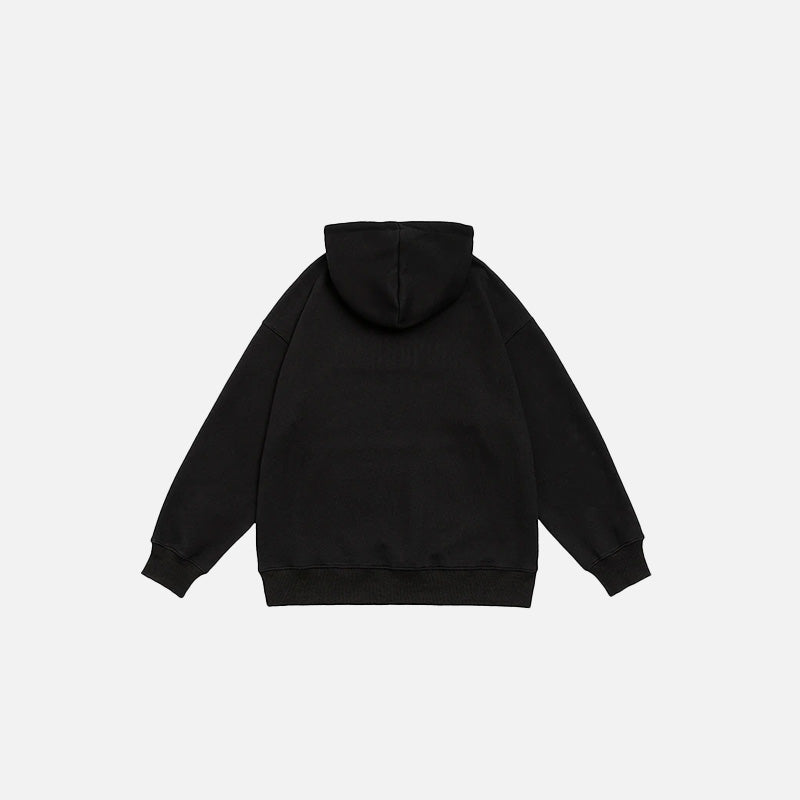 Back view of the black Solid Color Embroidered Hoodie in a gray background