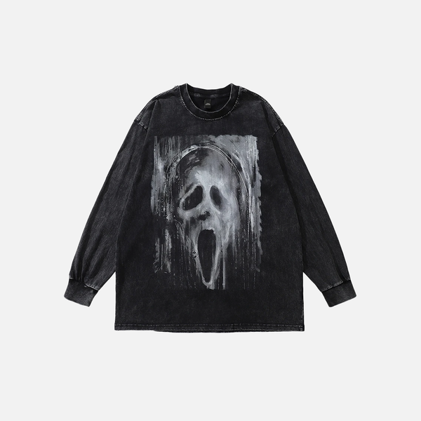 Fashionable Washed Black Ghost Casual Sweatshirt