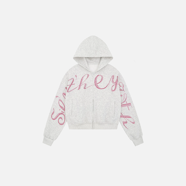 Investment Piece Rhinestone Zip Up Hooded Cotton Sweatshirt