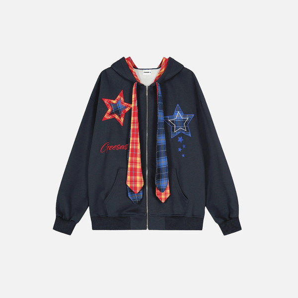 Besticktes kariertes Patchwork-Kapuzenpullover für Herren