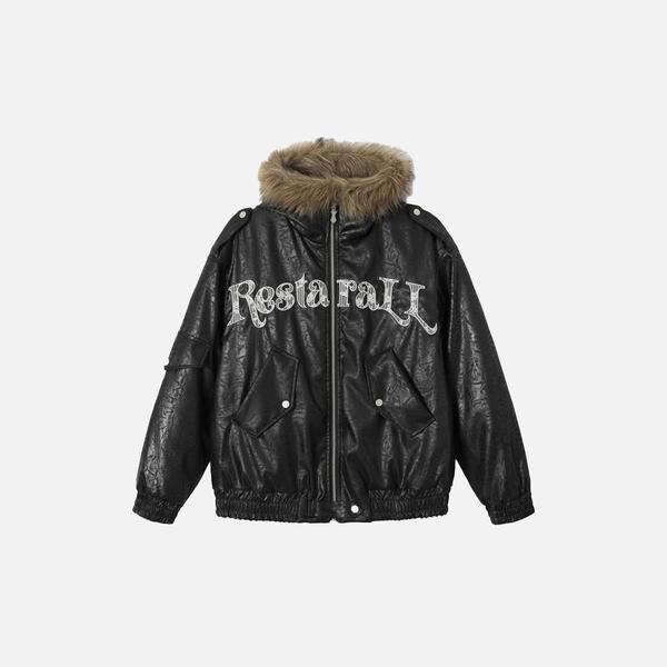 Winter Thick Warm Fur-Collar Parka Leather Jacket