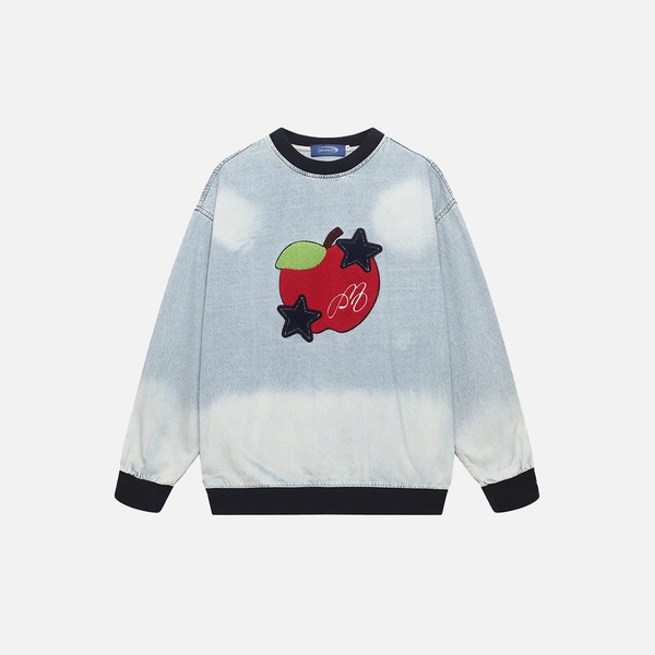 Y2K Starry Apple Embroidered Denim Sweatshirt