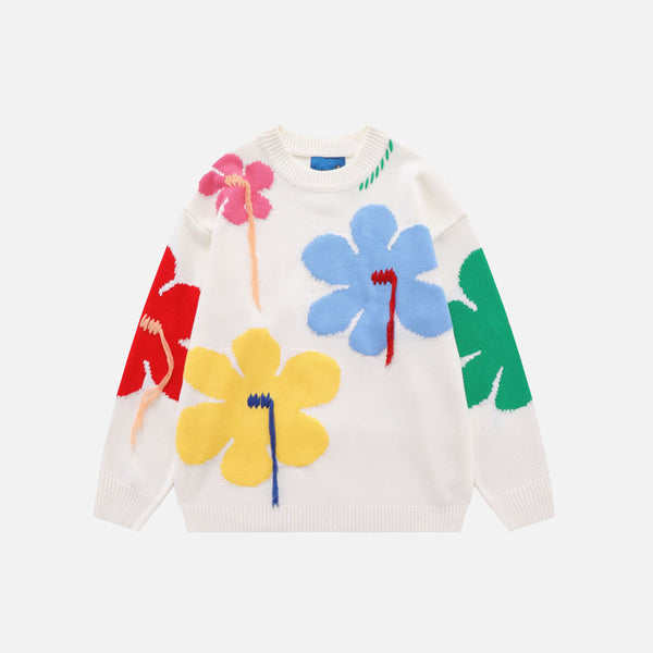 Suéter extragrande de punto con borlas de flores
