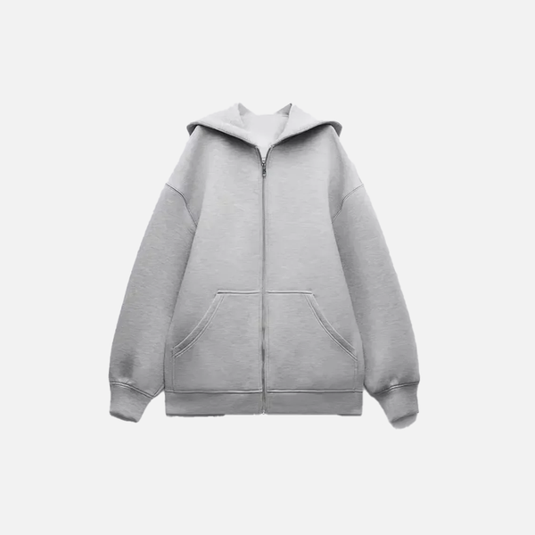 Streetwear Cozy Gray Long Sleeve Zipper Sweatshirt