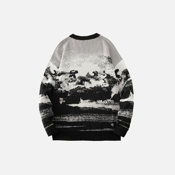 Gray Painting Smoke Pattern Sweater