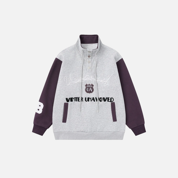 Streetwear Embroidery Letter Print Stand Collar Sweatshirt