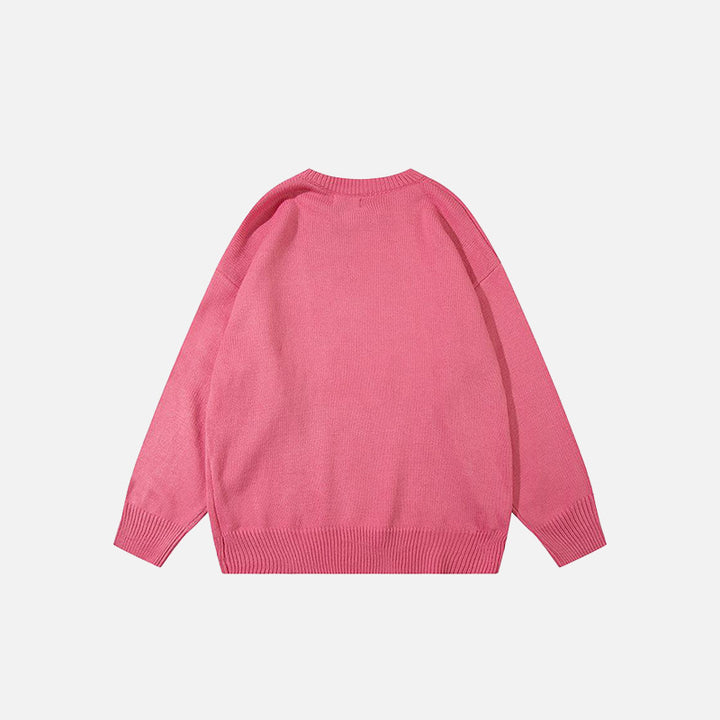 Back view of the pink Oversized Glitter Round Neck Sweater in a gray background 