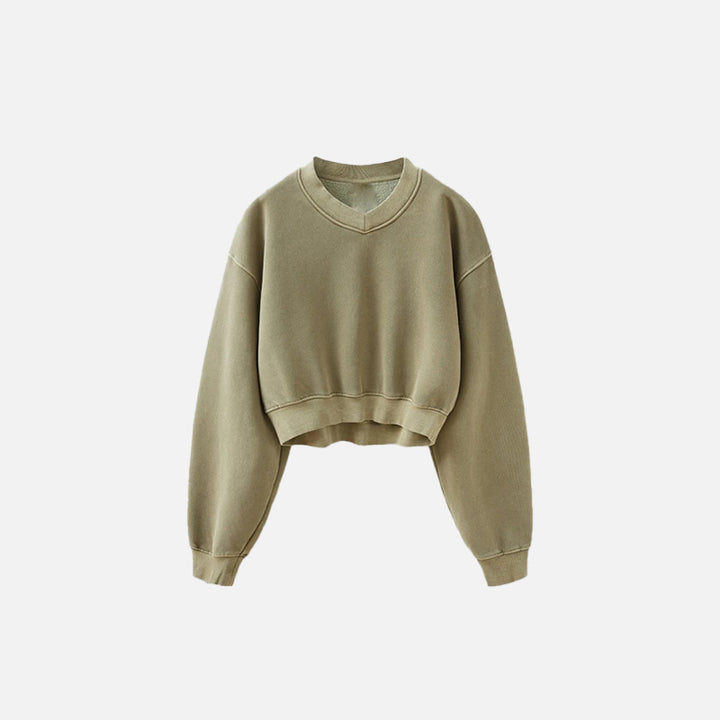 Front view of the camel Women's Fleece Cropped Sweatshirt in a gray background
