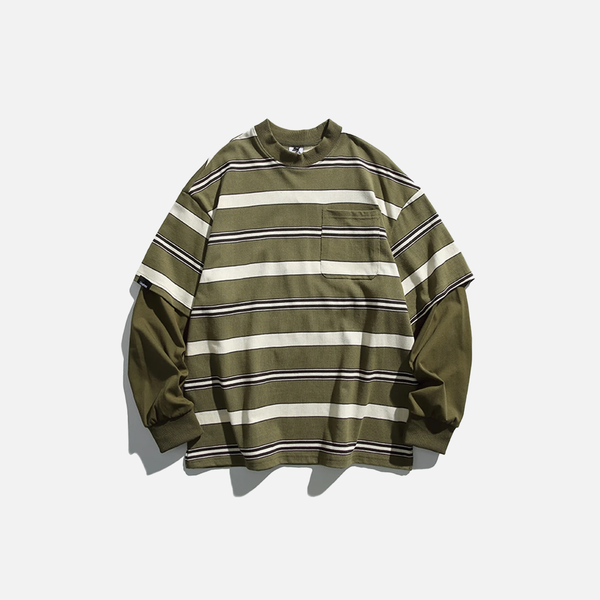 High-Quality Striped Oversized Fake Two Pieces Sweatshirt