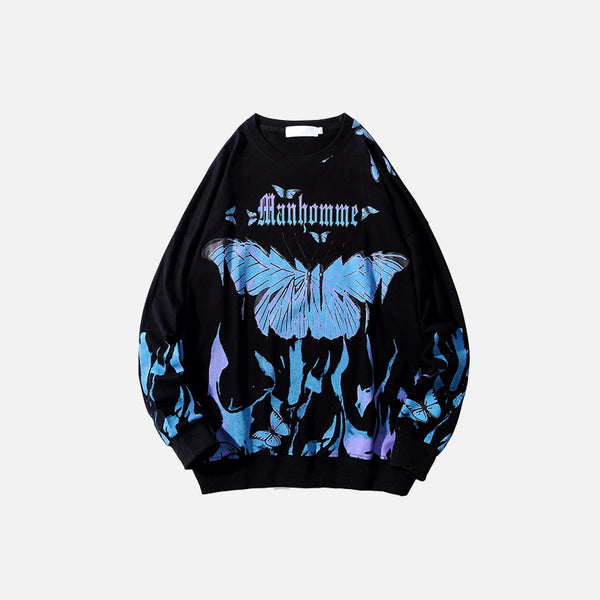 Sweatshirt mit Schmetterlings-Blauflammen-Print