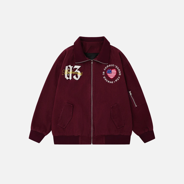 Plush Letter Embroidery Zipper Fly Cargo Puffer Jacket