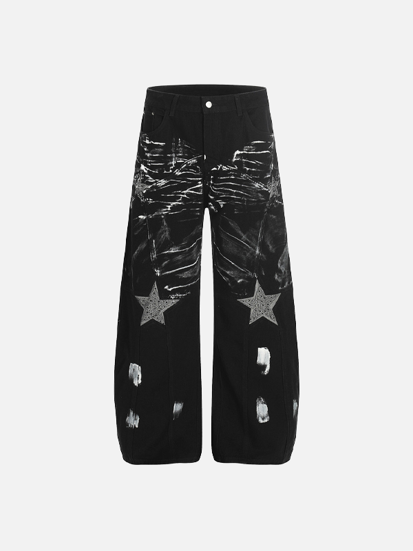 Unique Graffiti Paint Splatter Loose Wide-Leg Jeans