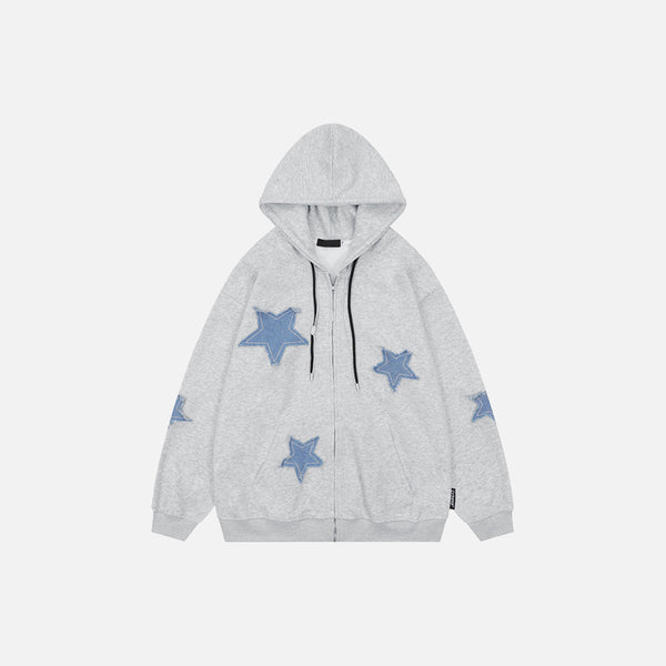 Star Patches Cotton Zip-up Hoodie