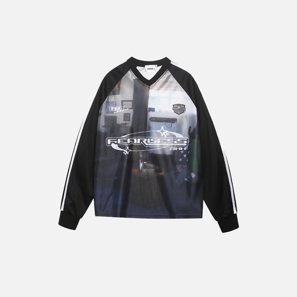 Sweatshirt mit V-Ausschnitt und Print im amerikanischen Vintage-Stil