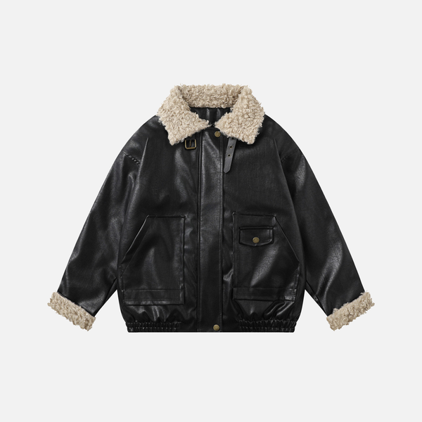 Winter Thick Warm Stand Furry Collar Leather Jacket