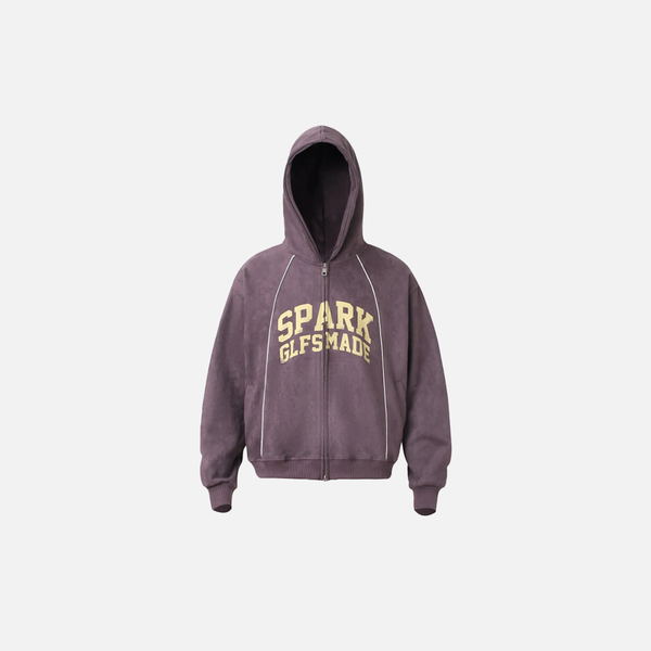 Striped Vintage Suede Loose Fit Hooded Sweatshirt