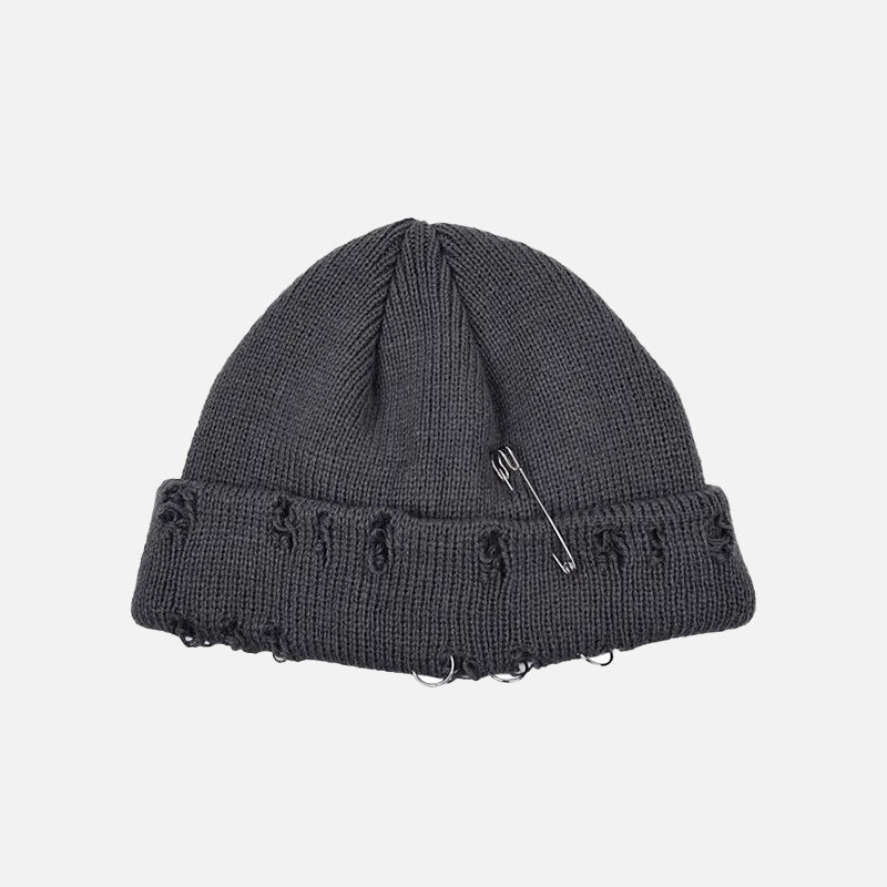 Y2K Knitted Ripped Pierced Beanie – DAXUEN