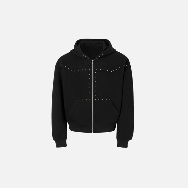 Heavyweight Metal Studs Zip-Up Hooded Sweatshirt