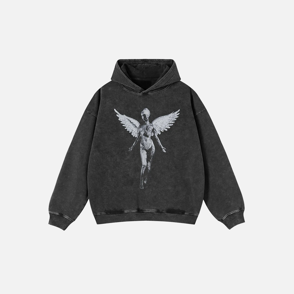 Oversized Angel Statue Washed Graphic Hoodie