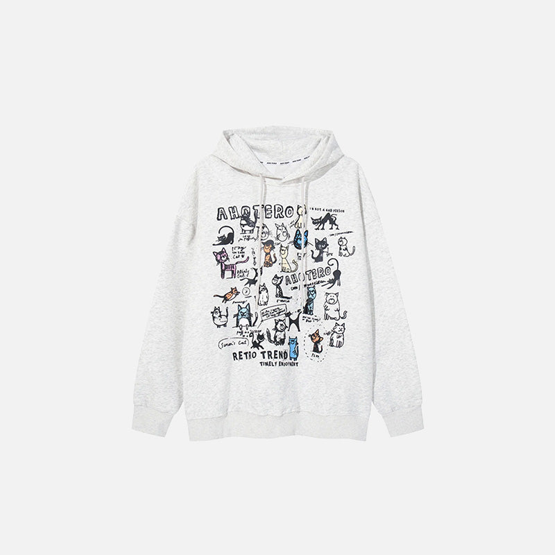 Front view of the gray Cosmic Kitties Hoodie in a gray background