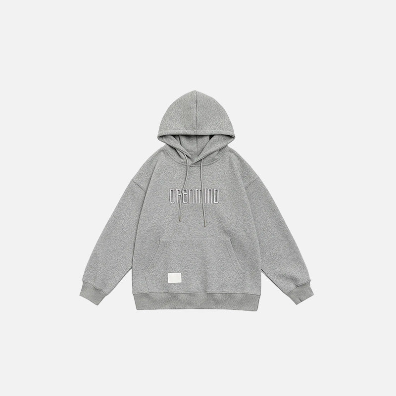 Front view of the grey Solid Color Embroidered Hoodie in a gray background