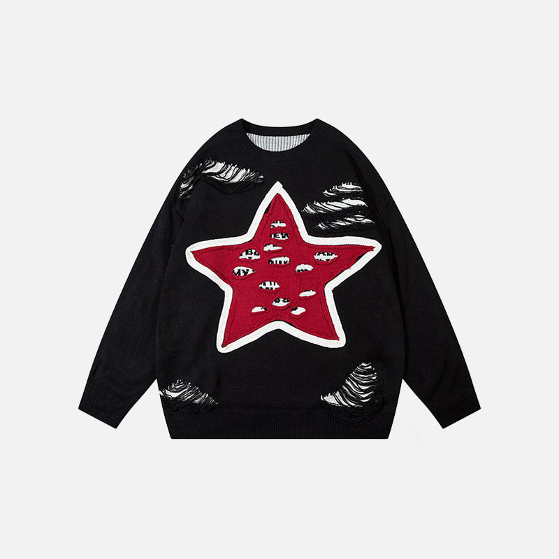 Y2K Ripped Star Print Loose Sweater – DAXUEN