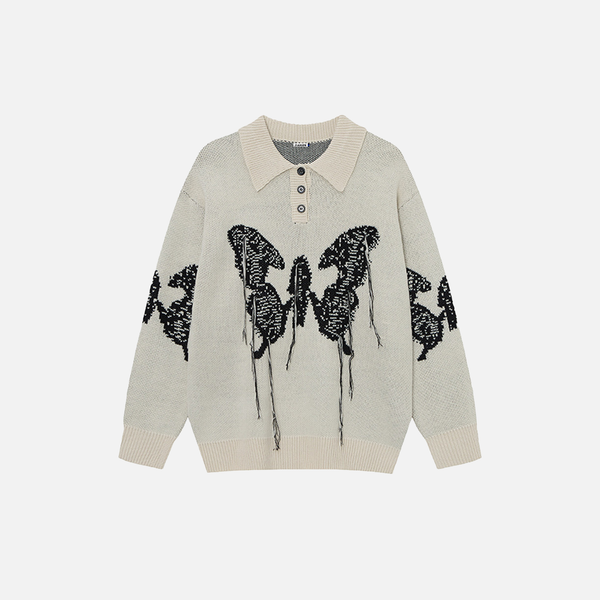 Women Butterfly Print Cozy Loose Knit Sweater