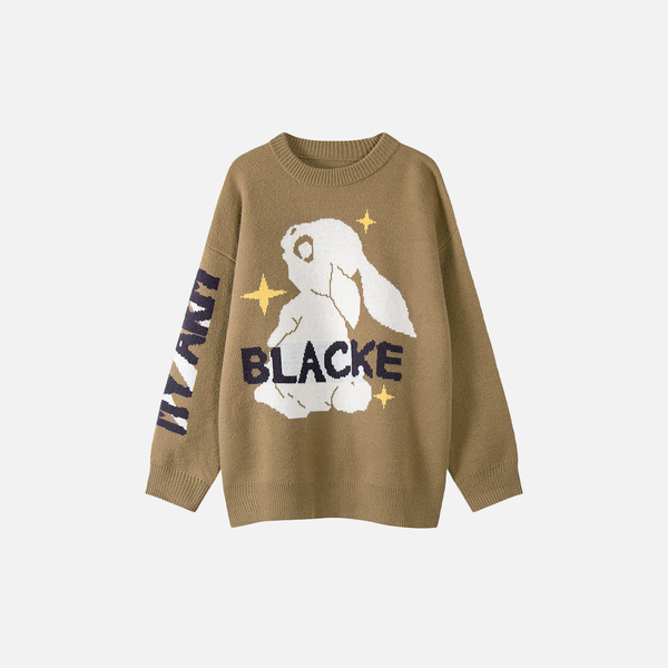 Y2K Cozy Cartoon Rabbit Round Neck Sweater