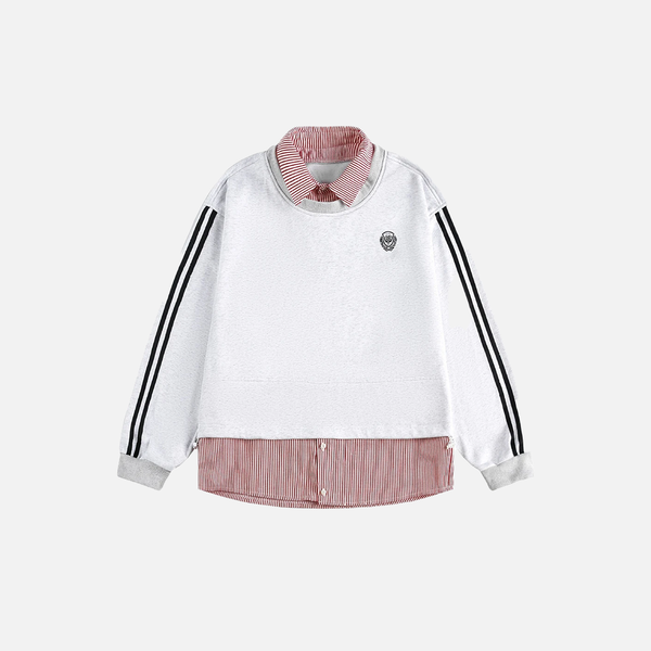 Oversized Casual Fake Two Piece Varsity Sweatshirt