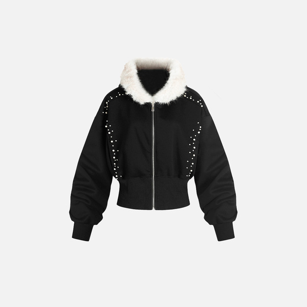 Stilvolle kurze Kapuzenoberbekleidung mit Perlen