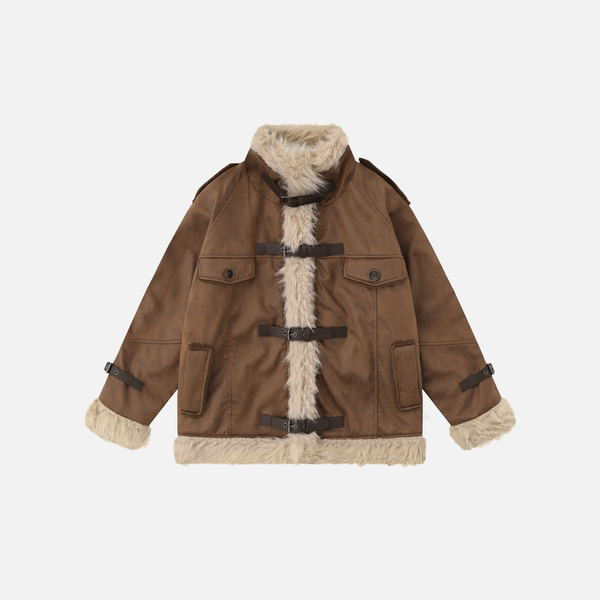 Winter Multi Pocket Thick High Neck Leather Jacket