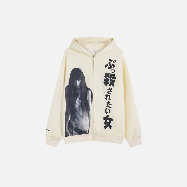 Versatile High Street Portrait Print Hooded Sweatshirt