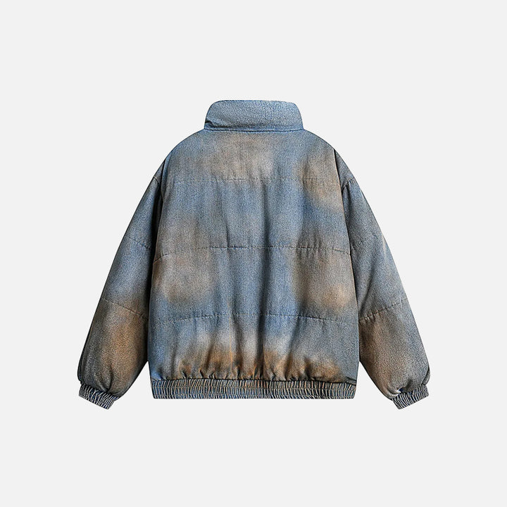 back view of the Vintage Washed Dye Denim Jacket in a gray background