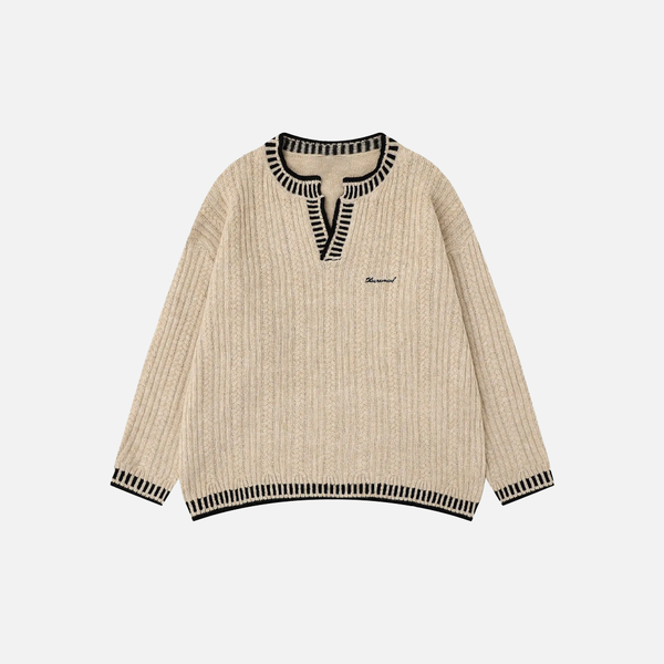 Breathable V-Neck Cable Knit Sweater