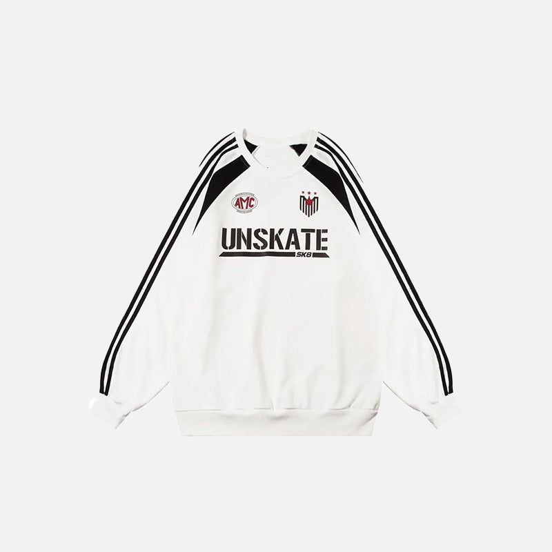 Front view of the white Y2K Vintage Loose Graphic Sweatshirt in a gray background