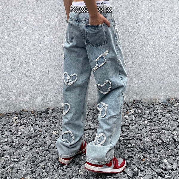 Love Embroidery Heart Jeans